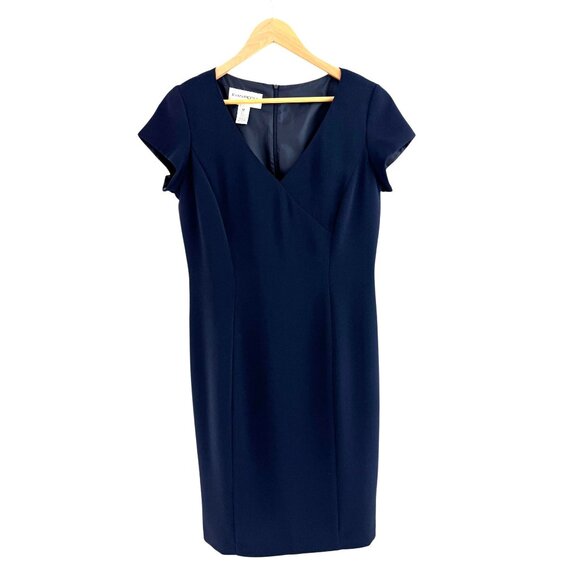 Evan Picone Navy Blue V-Neck Short Sleeve Lined Sheath Size 12 Office Career - Picture 2 of 7